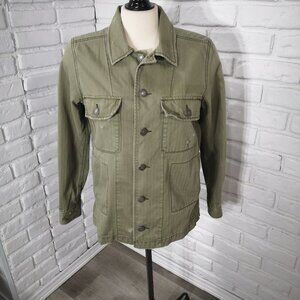 American Eagle Ladies Size Small Army Green Distressed Button Closure Jacket